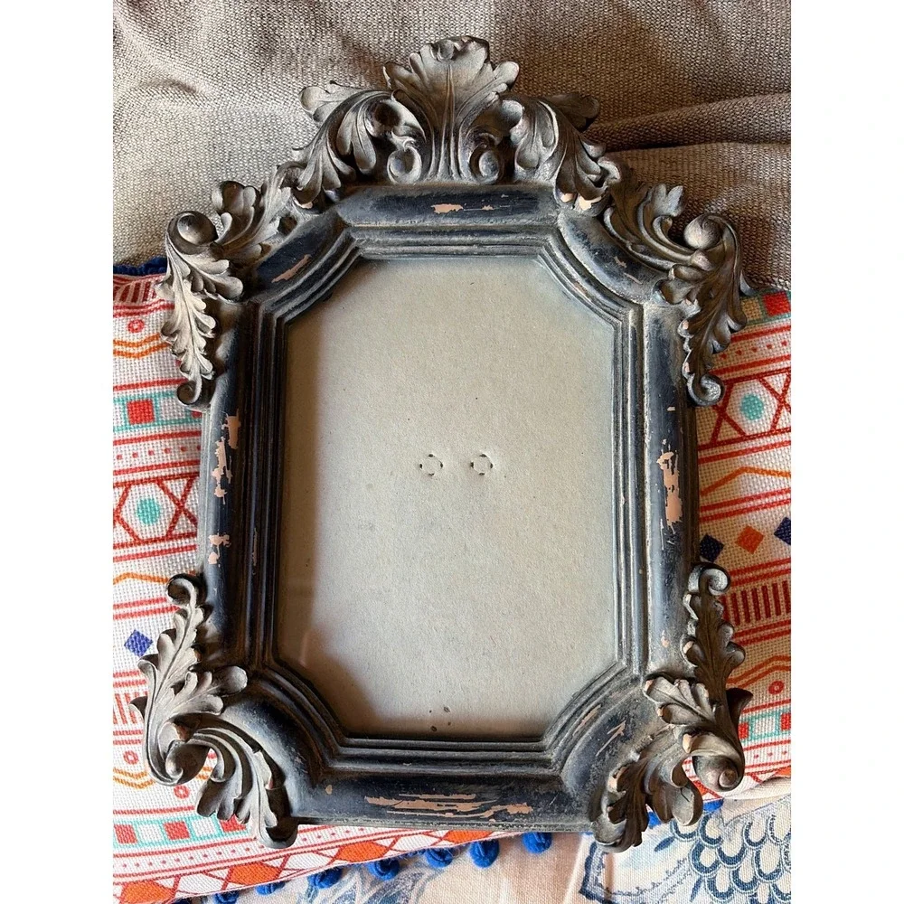 VTG Picture Frame Ornate Black‎ Gothic Charcoal Distressed Scroll 8X10 Photo 4X6